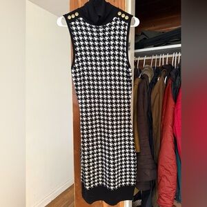 Holland Cooper Rollneck sleeveless Black and White Houndstooth Dress